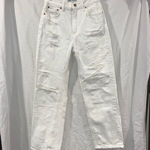 straight leg ripped white jeans Zara